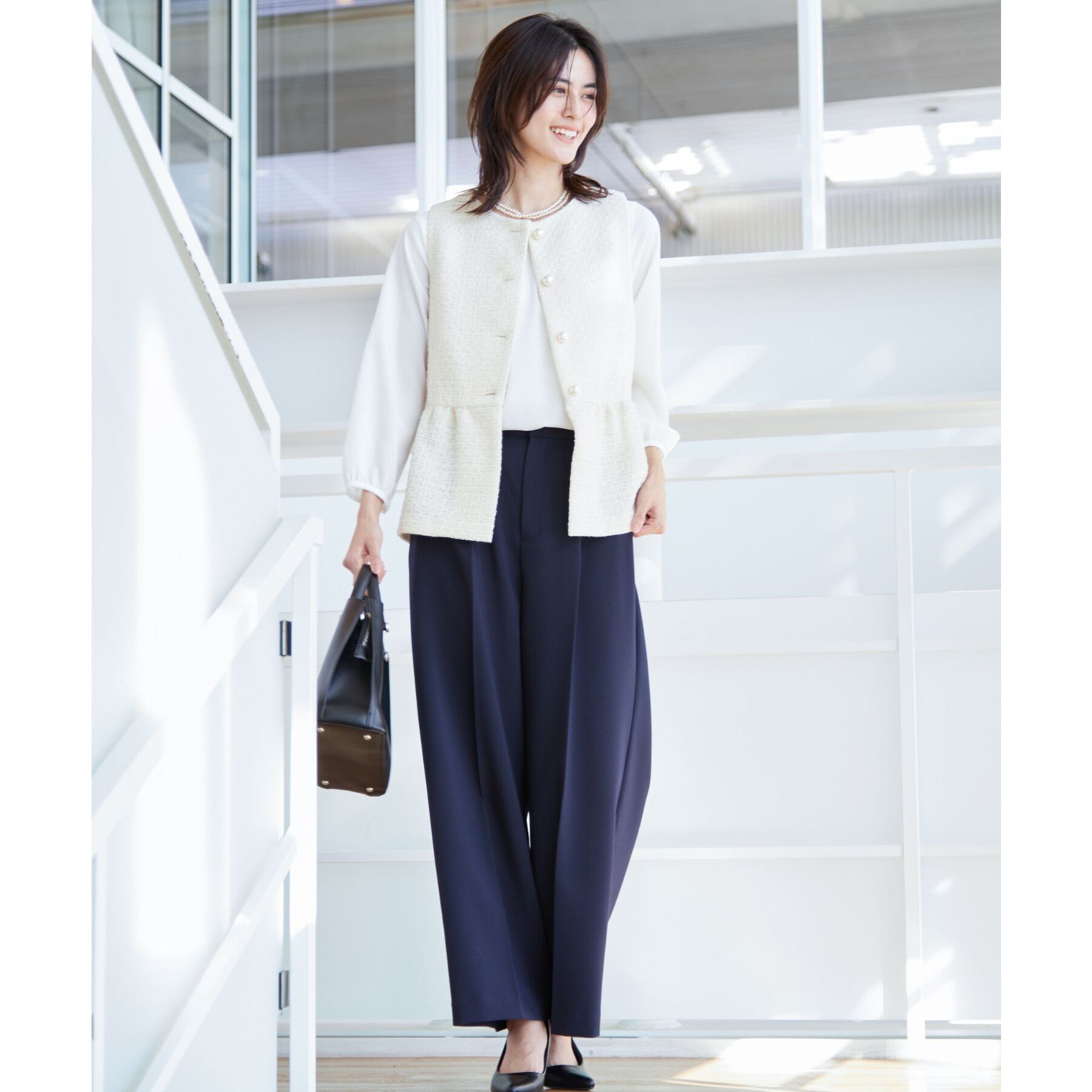 Dessin「【入卒/セレモニー】パール調ボタン付きペプラムツイードジレ」|ベスト・ジレ|