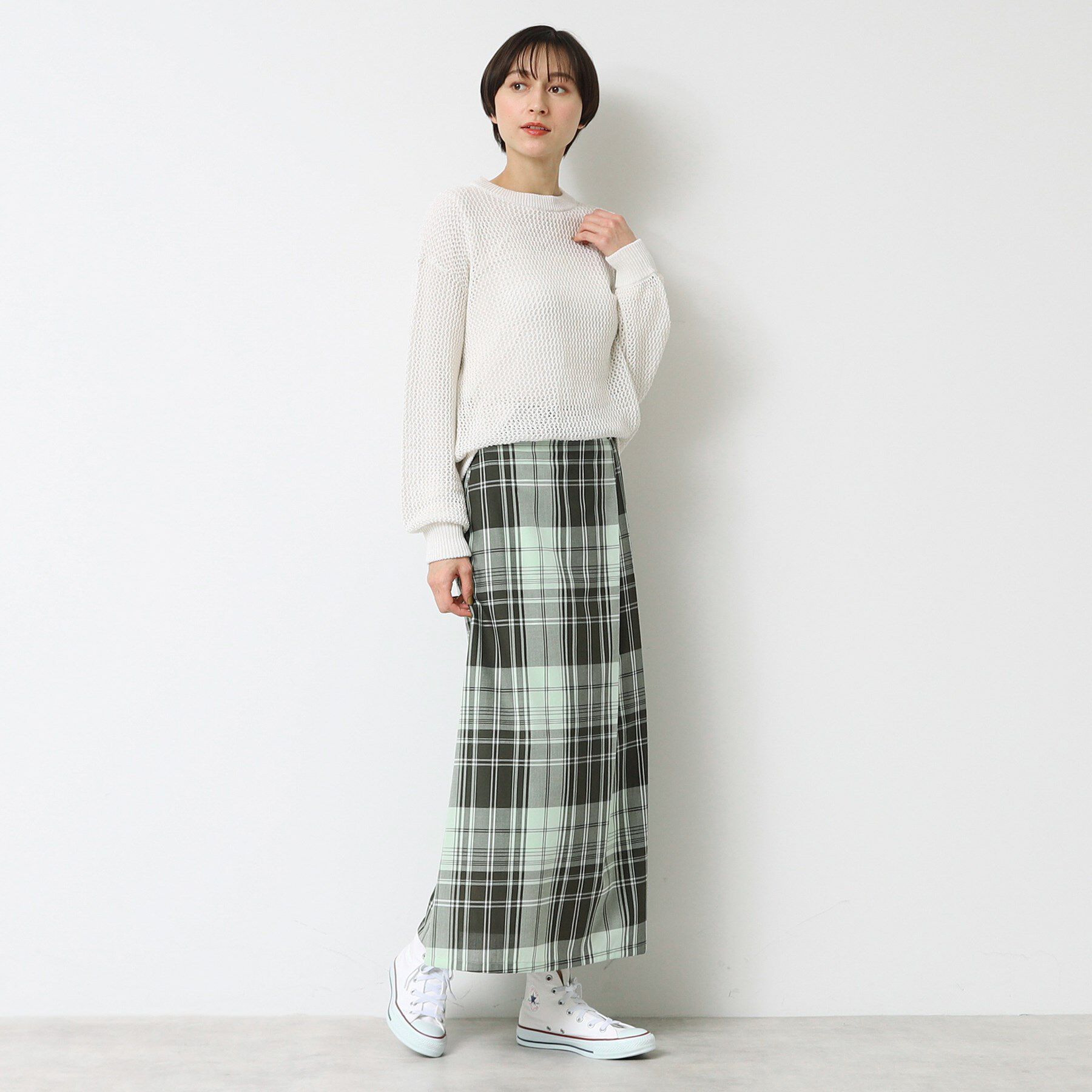 Dessin「【後ろゴム・洗える・4サイズ展開】映えチェック柄タック入りスカート（XS～L）」|スカート|