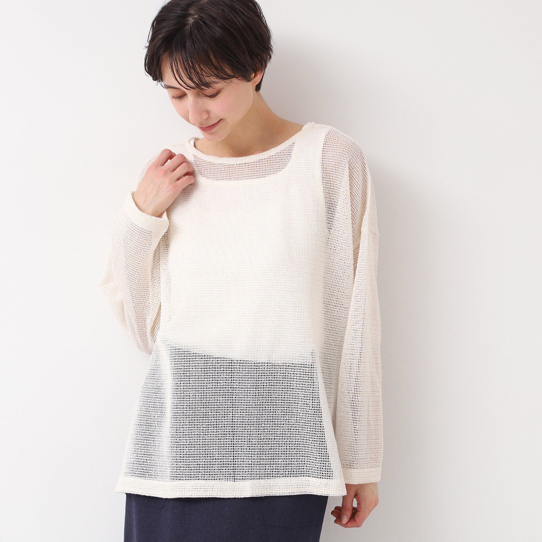 Dessin「【前後2WAY・洗える】ラメ入りオーバーサイズメッシュブラウス」|シャツ・ブラウス|