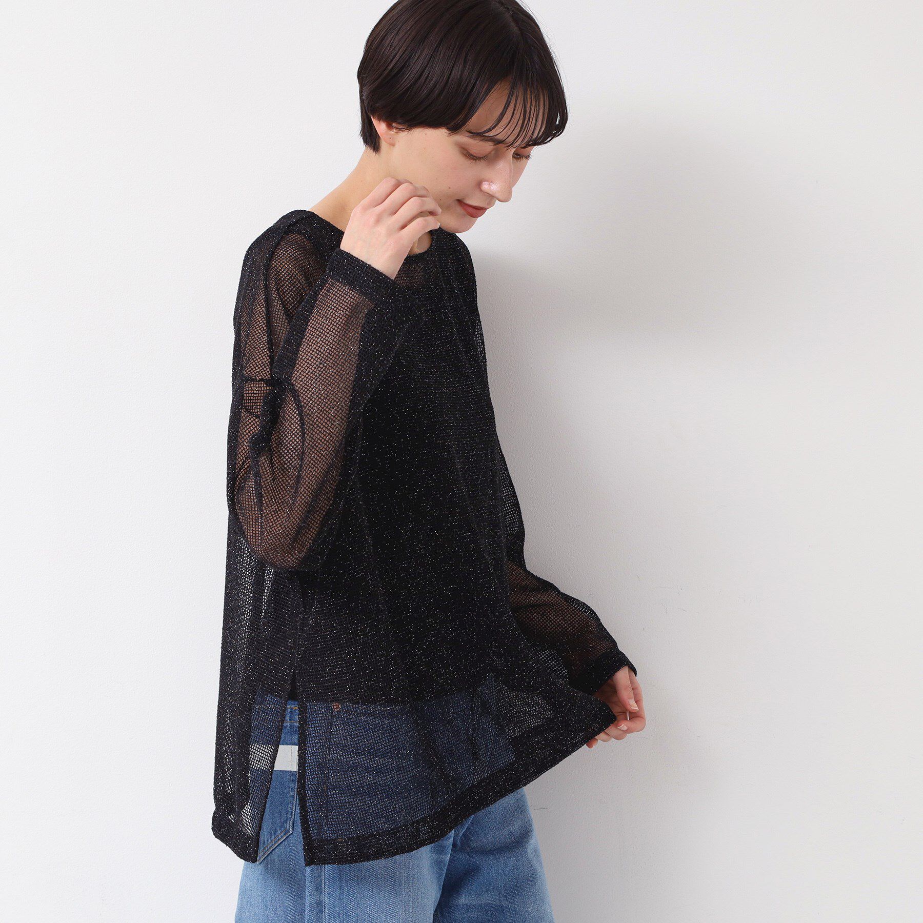 Dessin「【前後2WAY・洗える】ラメ入りオーバーサイズメッシュブラウス」|シャツ・ブラウス|