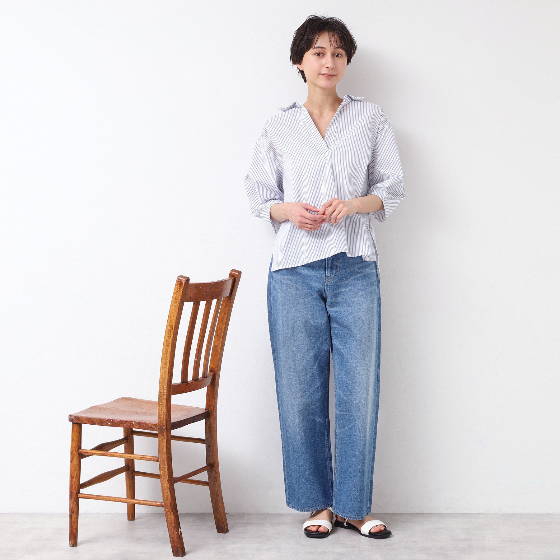 Dessin「【洗える・4サイズ展開】スキッパーシャツブラウス（XS～L）」|シャツ・ブラウス|