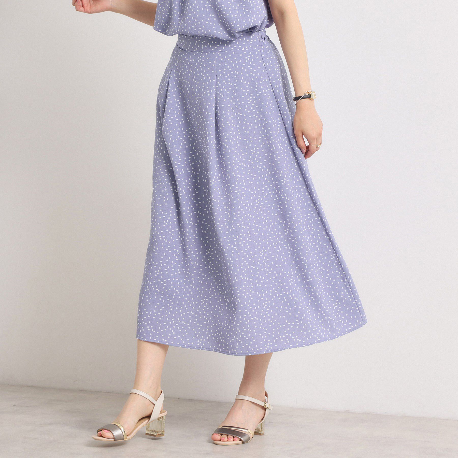 ITS&rsquo;DEMO「【UVカット／速乾／冷感／洗濯機OK／洗濯後しわになりにくい】麻調ストレッチタックスカート＜ラク服シ」|スカート|サックスブルー(19