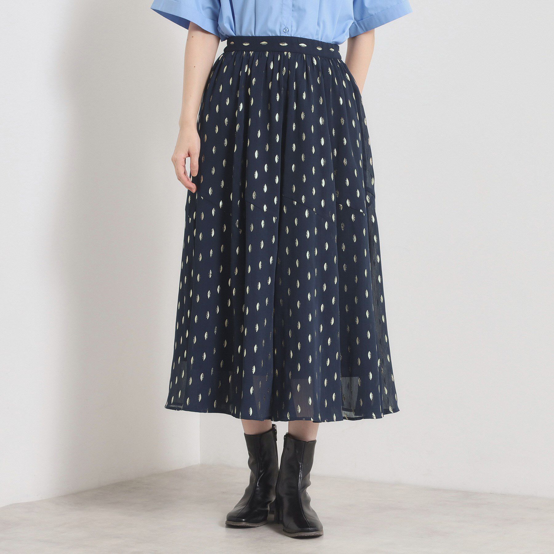 ITS&rsquo;DEMO「【手洗い可／ウエストゴム】箔プリントフレアスカート」|スカート|