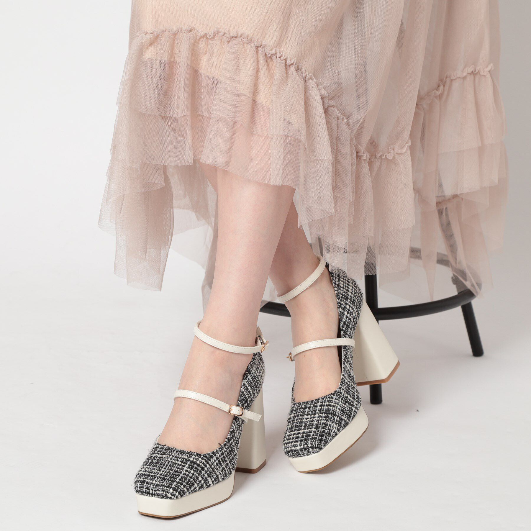 ESPERANZA「スクエアトゥダブルストラップ厚底パンプス 結婚式二次会 パーティー 25SS」|パンプス|