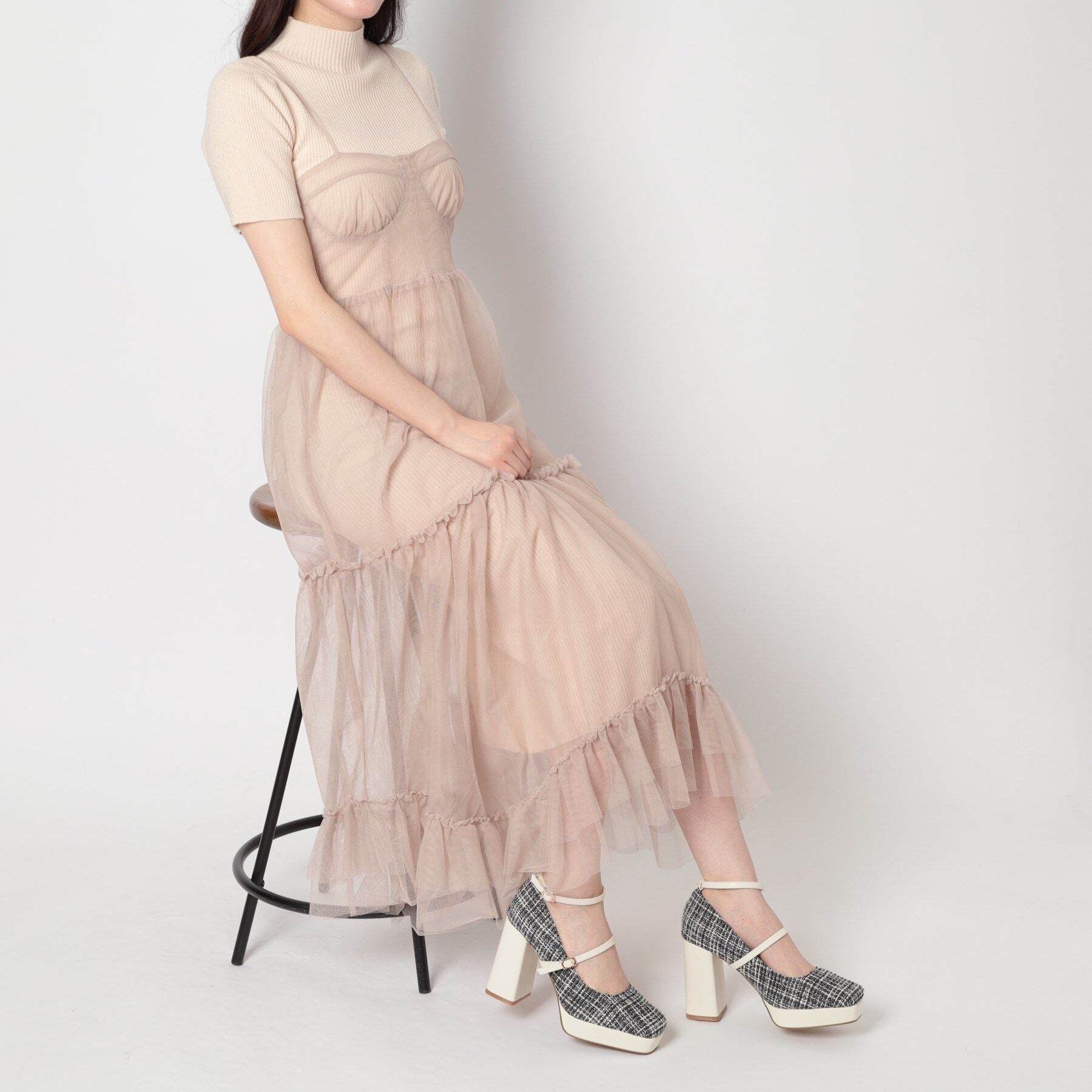 ESPERANZA「スクエアトゥダブルストラップ厚底パンプス 結婚式二次会 パーティー 25SS」|パンプス|