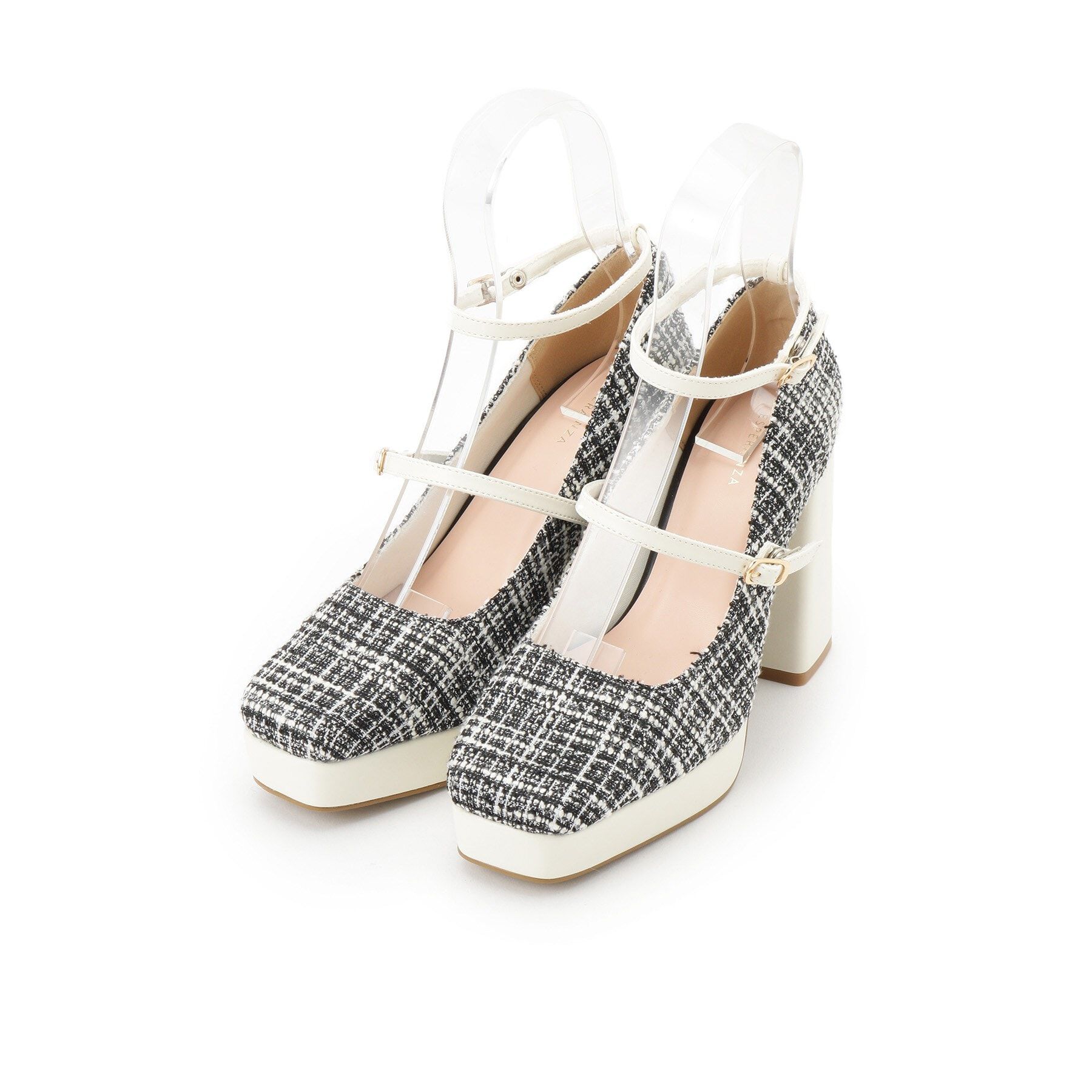 ESPERANZA「スクエアトゥダブルストラップ厚底パンプス 結婚式二次会 パーティー 25SS」|パンプス|ツイードブラック(9