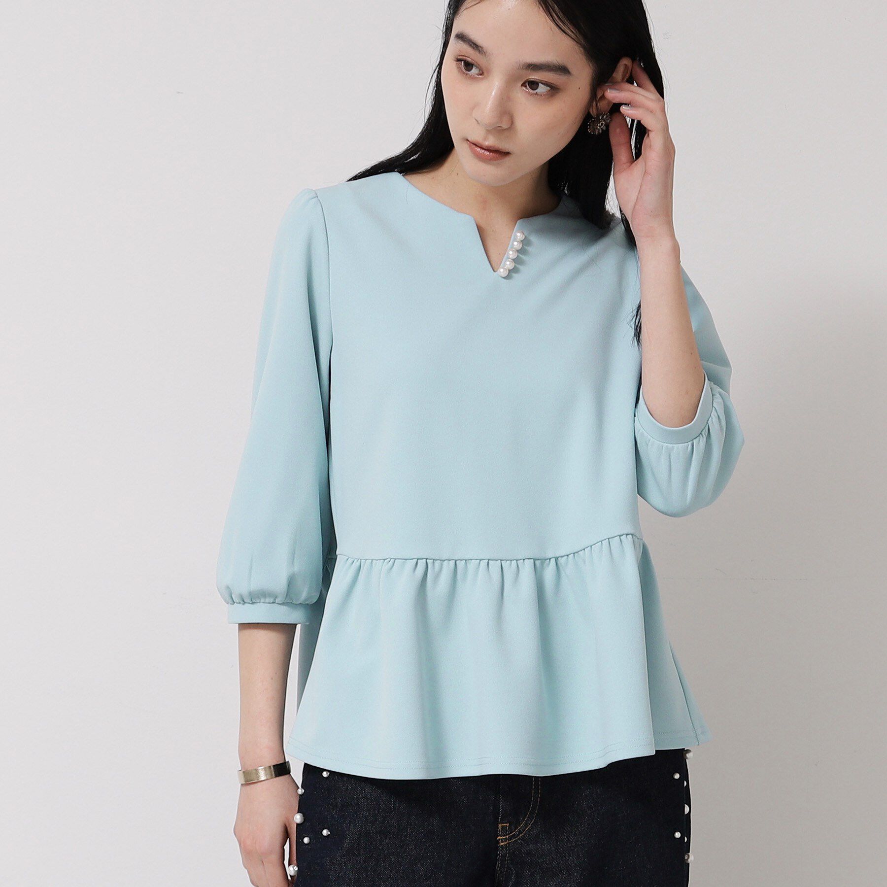 SunaUna「【パール調パーツ付き／春色】ペプラムトップス」|シャツ・ブラウス|