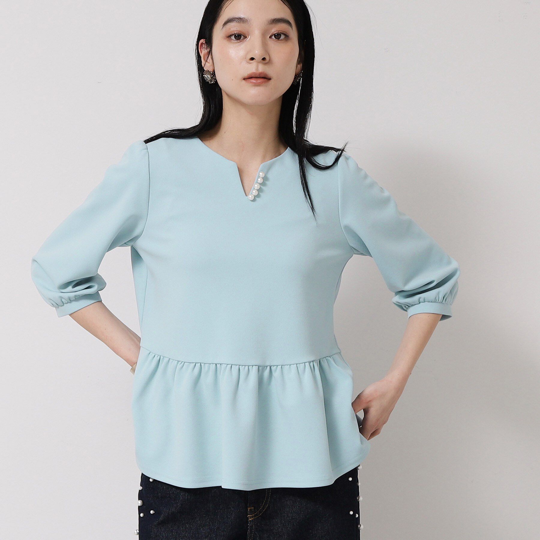 SunaUna「【パール調パーツ付き／春色】ペプラムトップス」|シャツ・ブラウス|