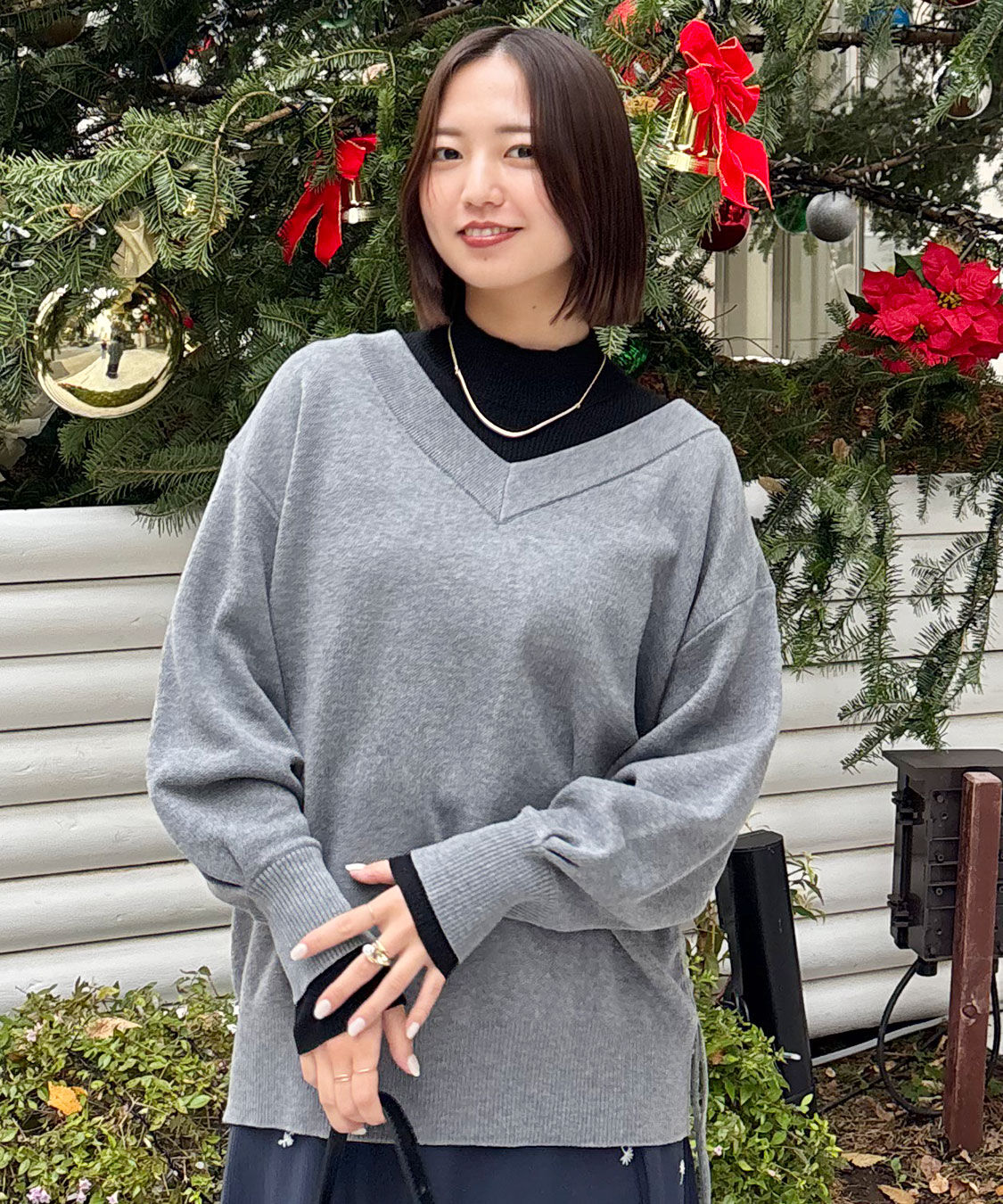 COCO DEAL「ドロストVネックニット」|ニット・セーター|チャコール