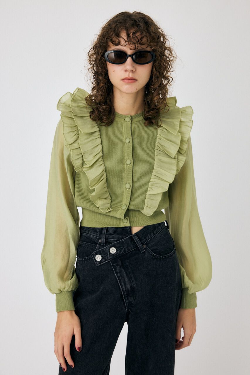 MOUSSY「WOVEN FRILLS カーディガン」|ニット・セーター|