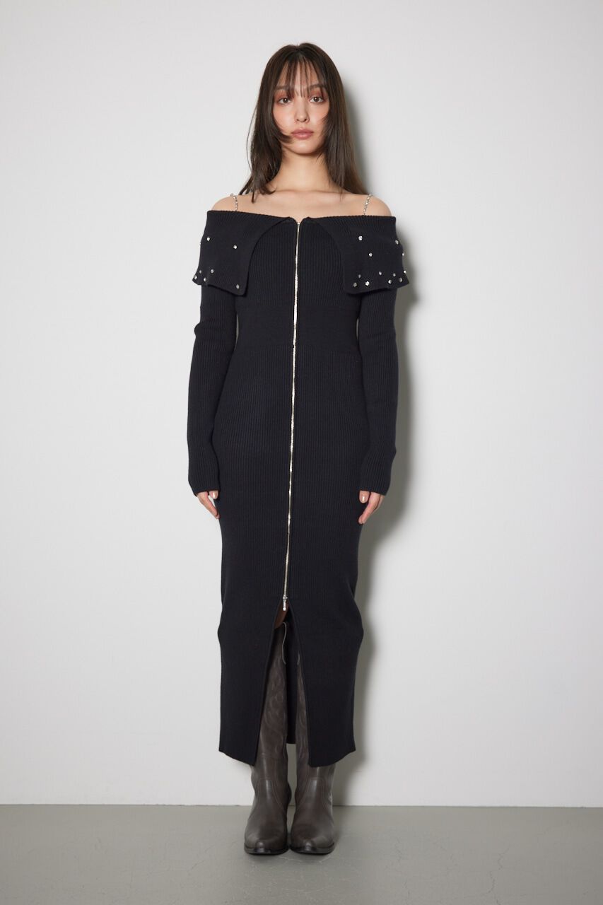 rienda「2WAYオフショルダービッグカラーニットワンピース」|ワンピース|