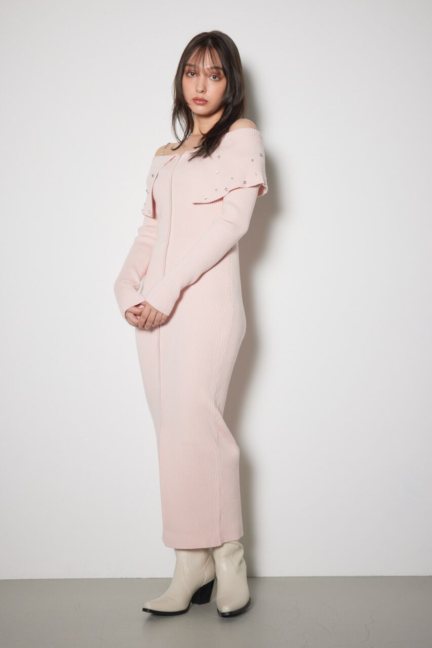 rienda「2WAYオフショルダービッグカラーニットワンピース」|ワンピース|PNK