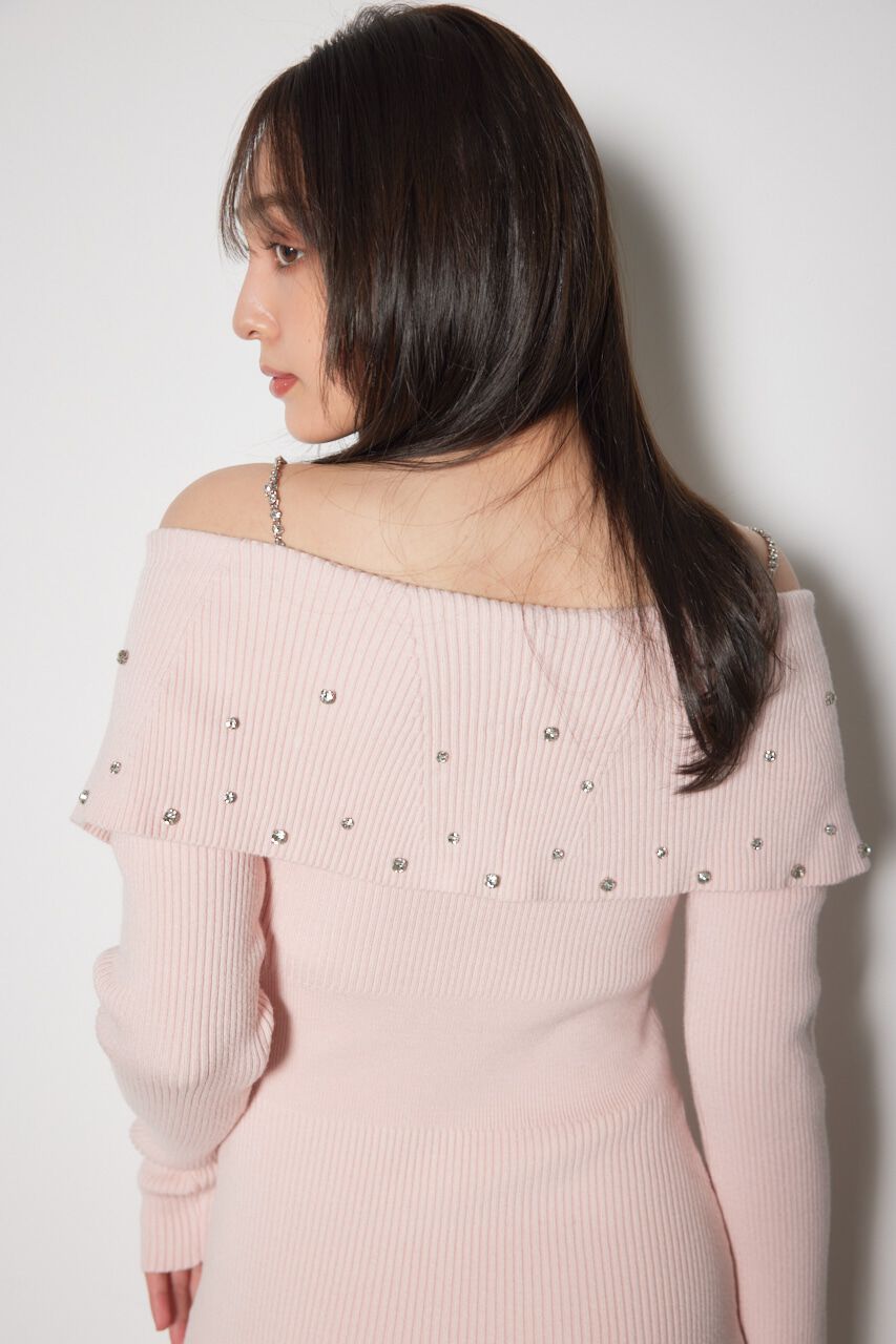 rienda「2WAYオフショルダービッグカラーニットワンピース」|ワンピース|