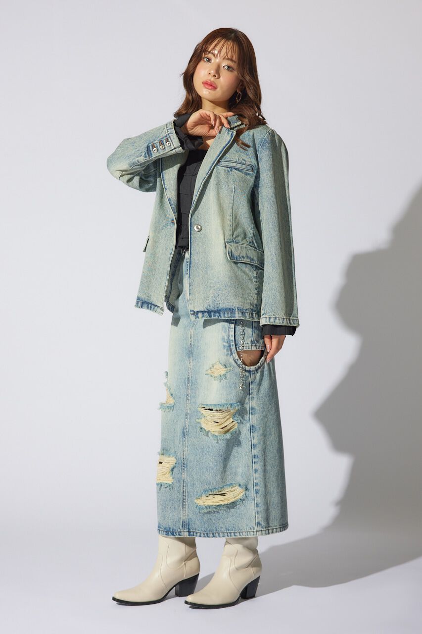 rienda「サイドオープンレイヤードデニムスカート」|スカート|