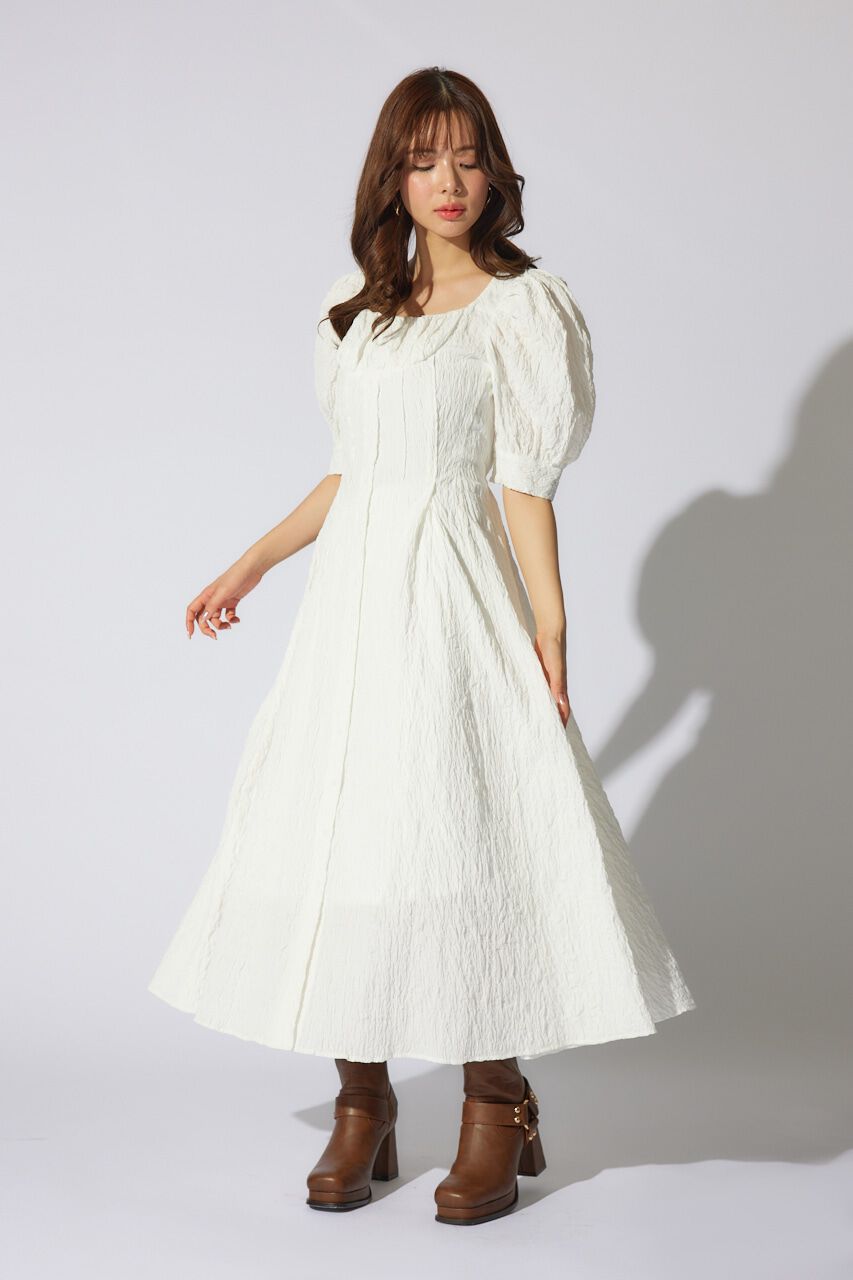 rienda「バストギャザーデザインジャガードフレアワンピース」|ワンピース|