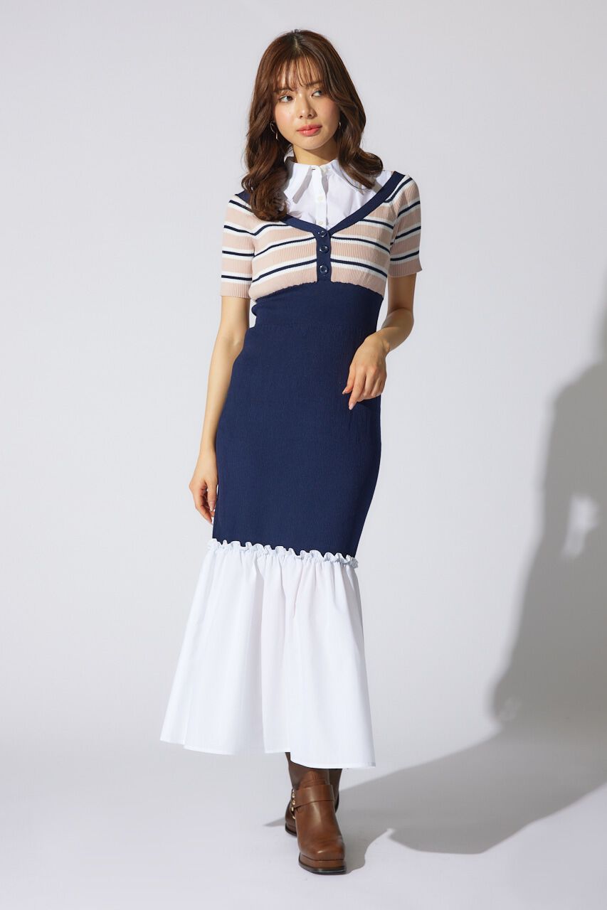 rienda「シャツレイヤードコンビマーメイドニットワンピース」|ワンピース|