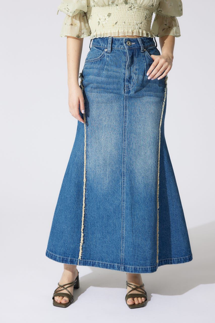 rienda「フリンジマーメイドデニムジャストウエストスカート」|スカート|