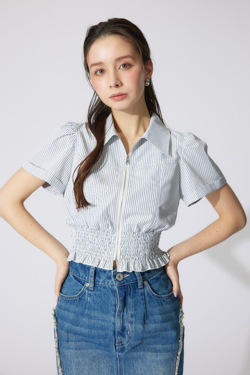 rienda「ウエストシャーリングZIPブラウス」|シャツ・ブラウス|