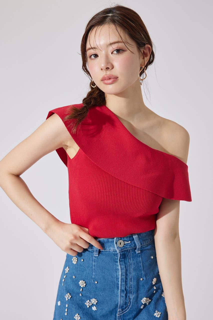 rienda「ワンショルダーニットトップス」|シャツ・ブラウス|