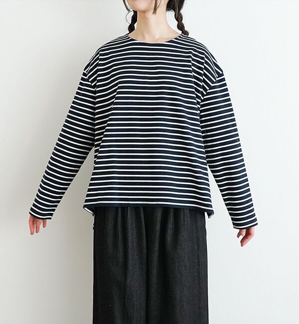 オローネ「サブリナボーダーロングスリーブ」|Tシャツ・カットソー|ネイビー
