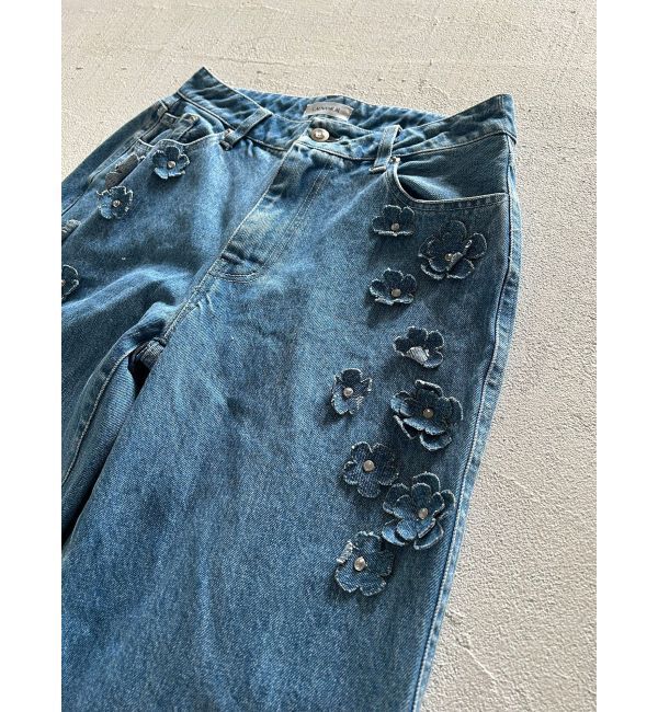 CALNAMUR「3D FLOWER STRAIGHT DENIM PT/3Dフラワーストレートデニムパンツ」|デニム|