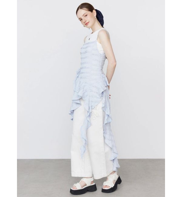 CALNAMUR「3D FLOWER STRAIGHT DENIM PT/3Dフラワーストレートデニムパンツ」|デニム|