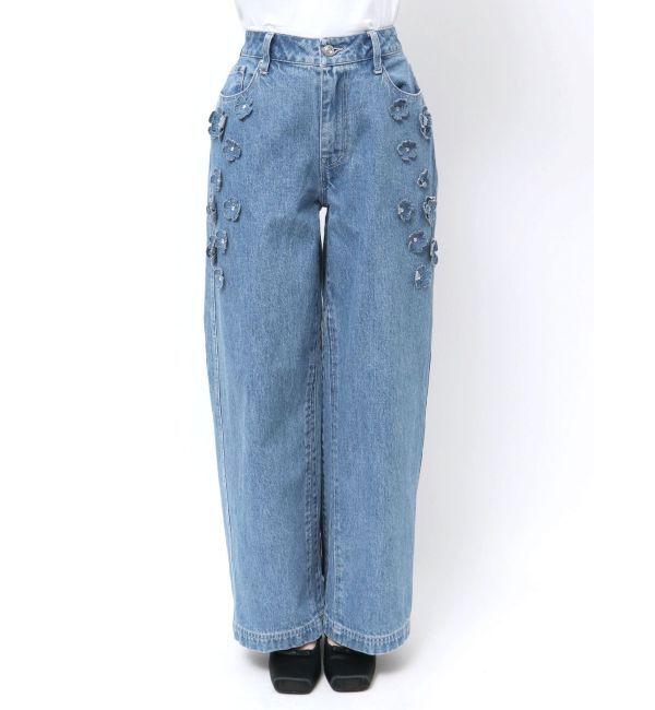 CALNAMUR「3D FLOWER STRAIGHT DENIM PT/3Dフラワーストレートデニムパンツ」|デニム|