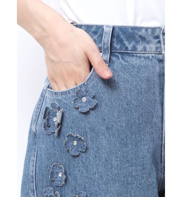 CALNAMUR「3D FLOWER STRAIGHT DENIM PT/3Dフラワーストレートデニムパンツ」|デニム|