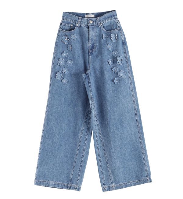 CALNAMUR「3D FLOWER STRAIGHT DENIM PT/3Dフラワーストレートデニムパンツ」|デニム|