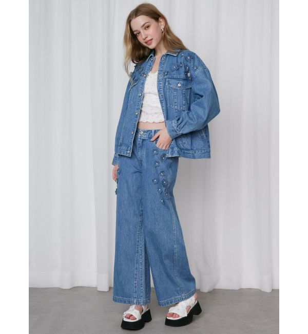 CALNAMUR「3D FLOWER STRAIGHT DENIM PT/3Dフラワーストレートデニムパンツ」|デニム|