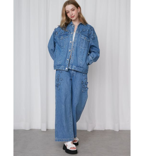 CALNAMUR「3D FLOWER STRAIGHT DENIM PT/3Dフラワーストレートデニムパンツ」|デニム|