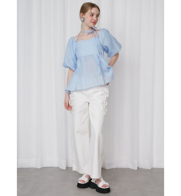 CALNAMUR「3D FLOWER STRAIGHT DENIM PT/3Dフラワーストレートデニムパンツ」|デニム|