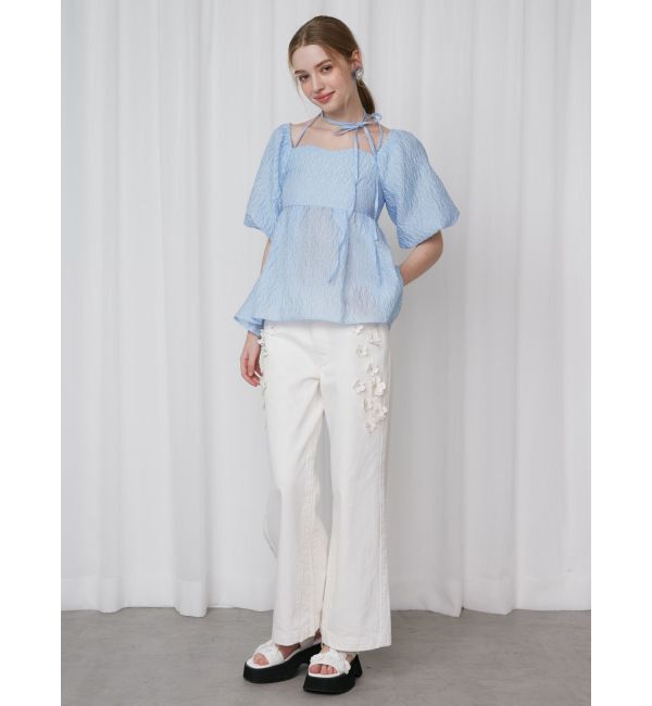 CALNAMUR「3D FLOWER STRAIGHT DENIM PT/3Dフラワーストレートデニムパンツ」|デニム|