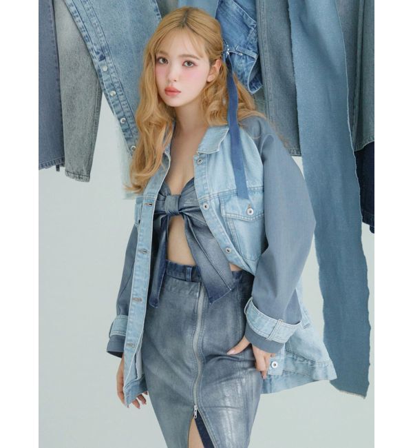 CALNAMUR「GLITTER DENIM ZIP TIGHT SKIRT/グリッターデニムジップタイトスカート」|スカート|