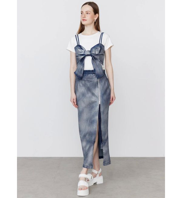 CALNAMUR「GLITTER DENIM ZIP TIGHT SKIRT/グリッターデニムジップタイトスカート」|スカート|