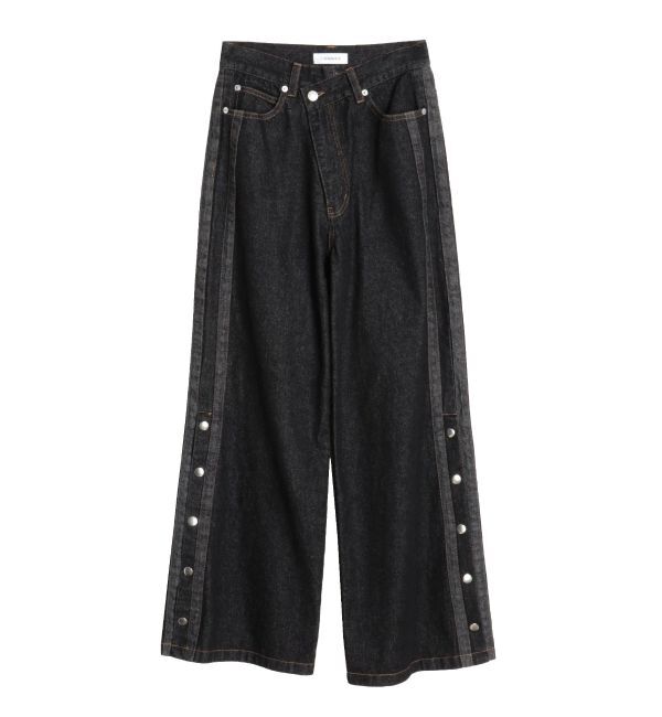 CALNAMUR「DENIM LINE SLIT PANTS/デニムラインスリットパンツ」|デニム|ブラック