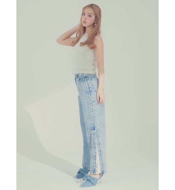 CALNAMUR「DENIM LINE SLIT PANTS/デニムラインスリットパンツ」|デニム|