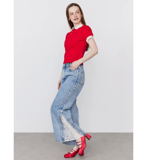 CALNAMUR「DENIM LINE SLIT PANTS/デニムラインスリットパンツ」|デニム|