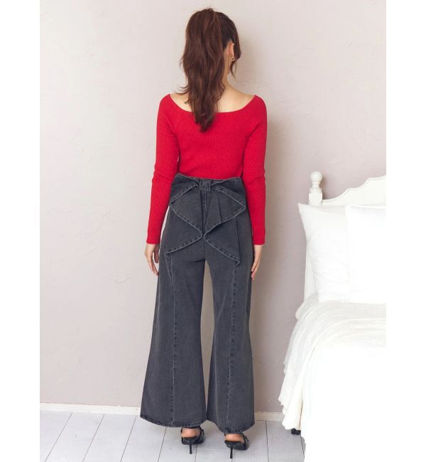 CALNAMUR「バックリボンデニムパンツ」|デニム|