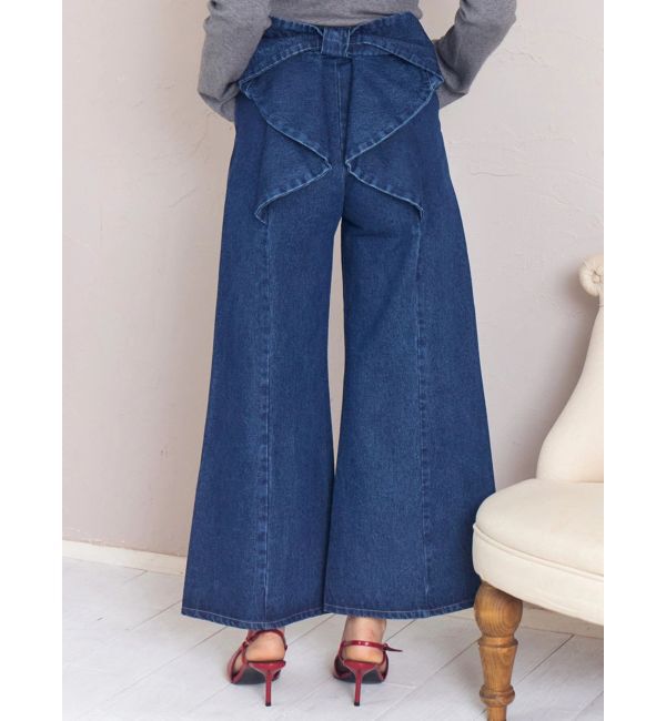 CALNAMUR「バックリボンデニムパンツ」|デニム|ブルー