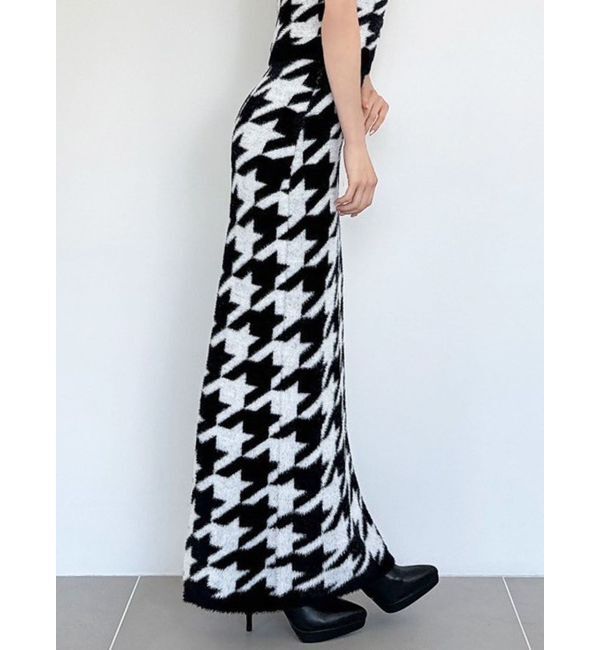 RESEXXY「ハウンドトゥースシャギーニットスカート【セットアップ着用可能】」|スカート|ブラック