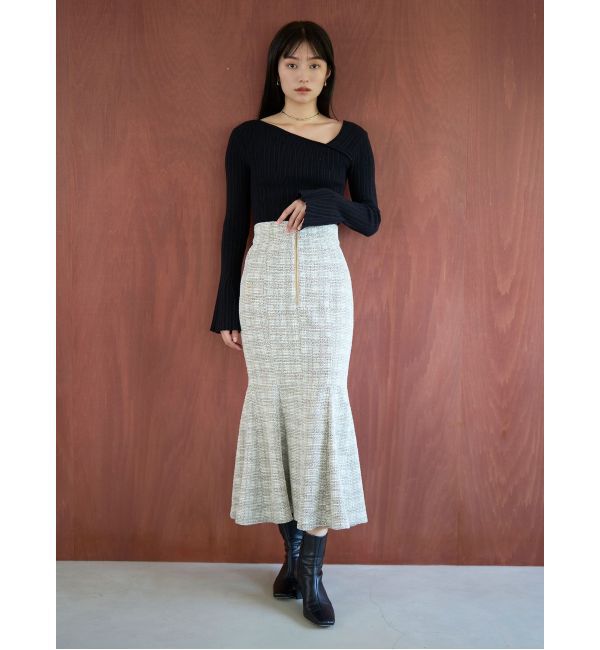 LAGUNAMOON「カットツイードフロントZIPスカート」|スカート|
