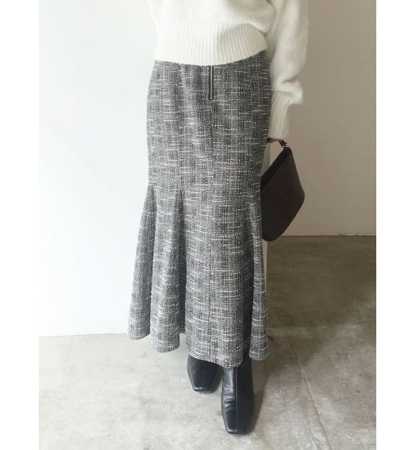 LAGUNAMOON「カットツイードフロントZIPスカート」|スカート|ブラック