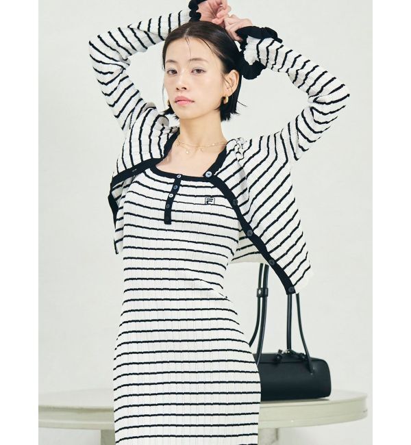 LAGUNAMOON「【FILA別注】ドライタッチバイカラーフリルデザインニットカーディガン」|カーディガン|