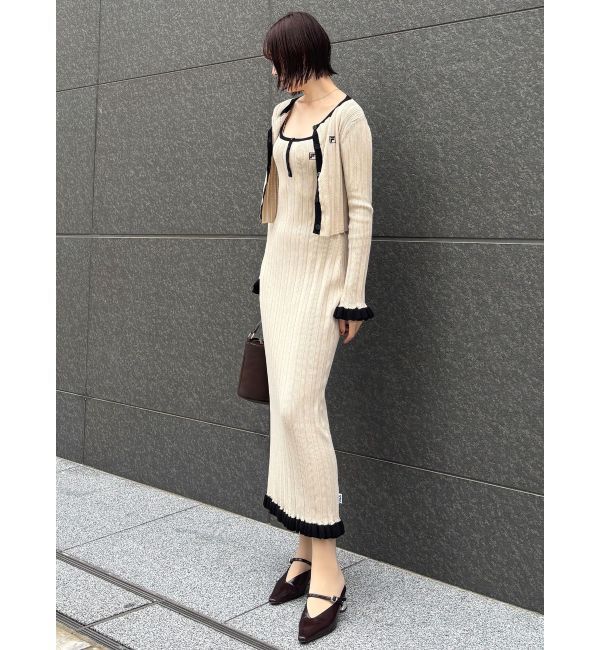 LAGUNAMOON「【FILA別注】ドライタッチバイカラーフリルデザインニットカーディガン」|カーディガン|