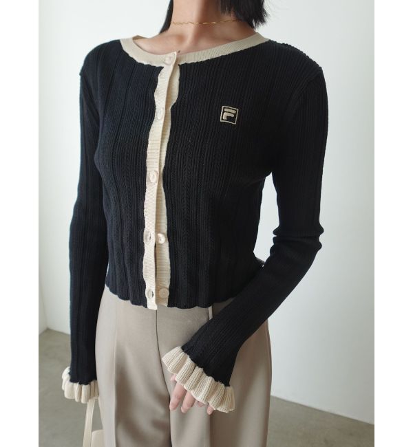 LAGUNAMOON「【FILA別注】ドライタッチバイカラーフリルデザインニットカーディガン」|カーディガン|
