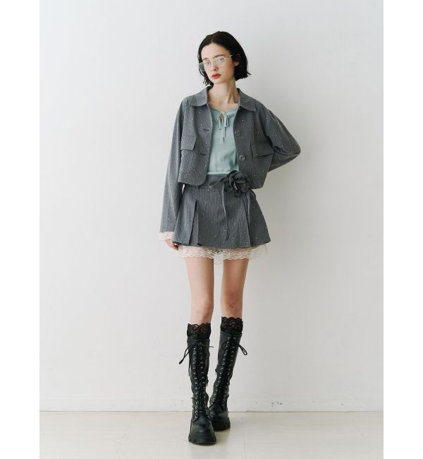 jouetie「ステンカラーラインストーンショートジャケット【セットアップ対応】」|テーラードジャケット|