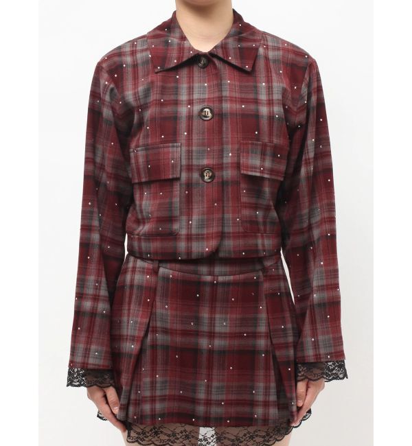 jouetie「ステンカラーラインストーンショートジャケット【セットアップ対応】」|テーラードジャケット|