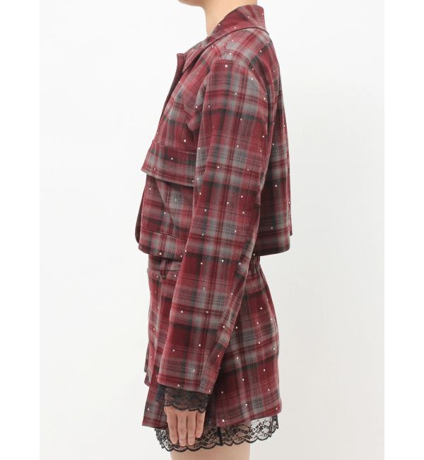 jouetie「ステンカラーラインストーンショートジャケット【セットアップ対応】」|テーラードジャケット|