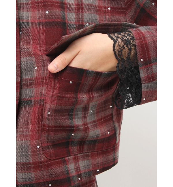 jouetie「ステンカラーラインストーンショートジャケット【セットアップ対応】」|テーラードジャケット|